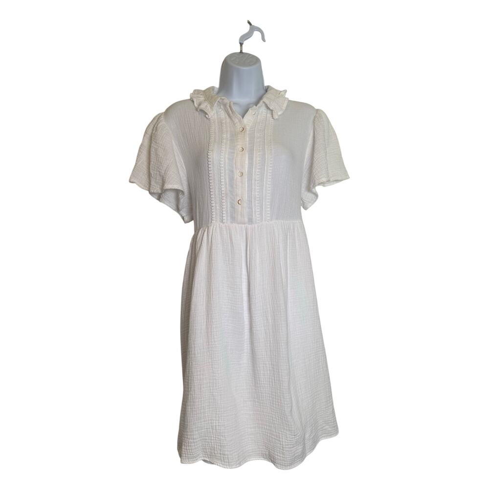 Ces Femme Gauzy Feminine Dress Beachy White Flutter Sleeve Size LARGE